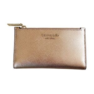 NWOT Kate Spade rose gold metallic small slim bifold wallet.